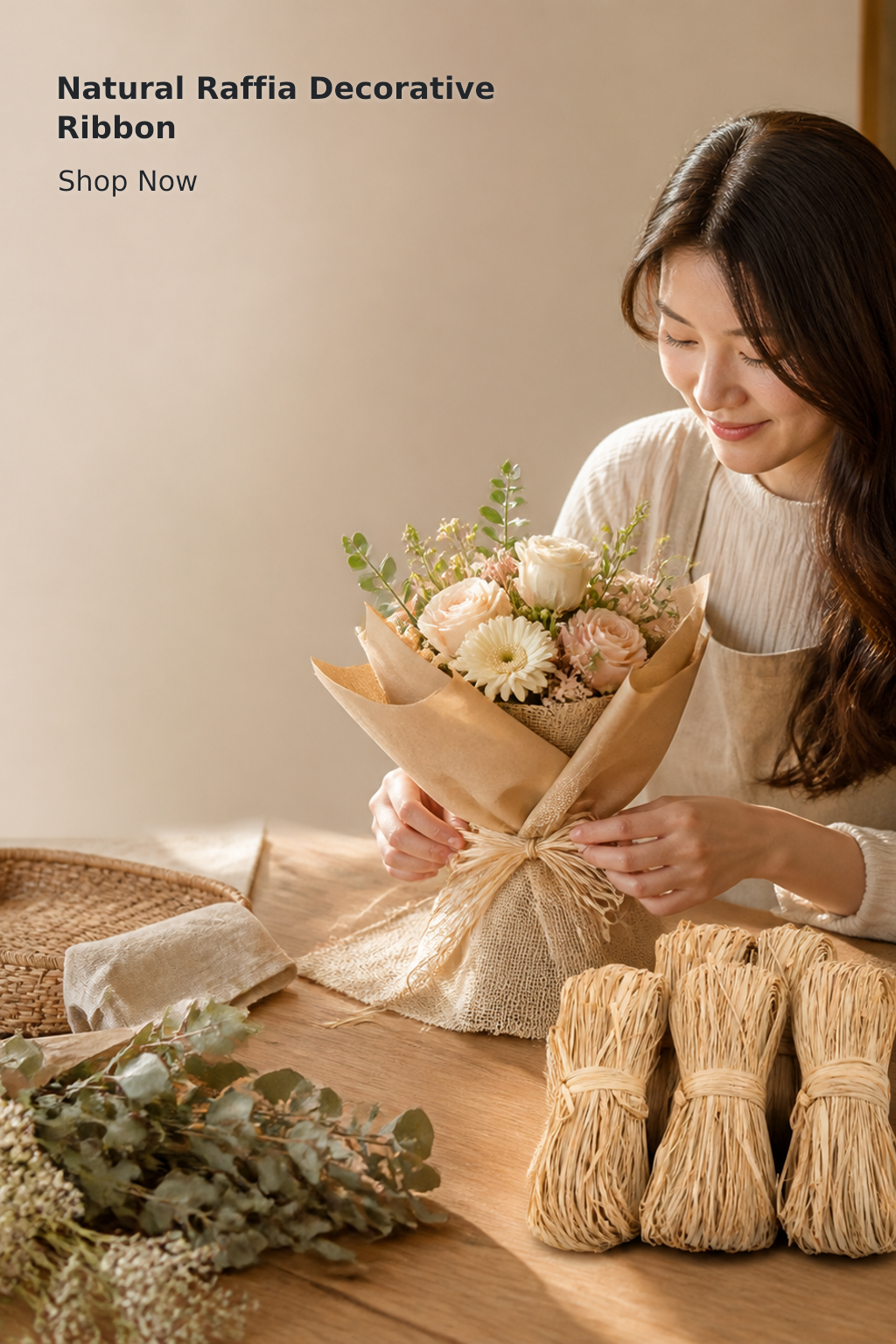 5-Piece Natural Raffia Ribbon Set